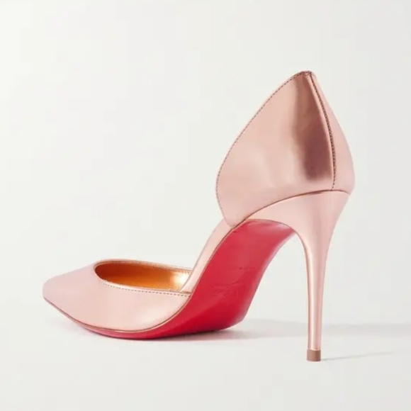 NWT$900 LOUBOUTIN Iriza 85 Leche Silk Satin Metallic Leather Heel Pumps Sz 38.5 - Picture 4 of 14